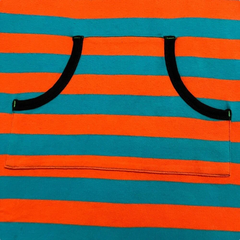 Villervalla Sz 134 (9Y) Organic Orange & Blue Striped Star Appliqué Dress
